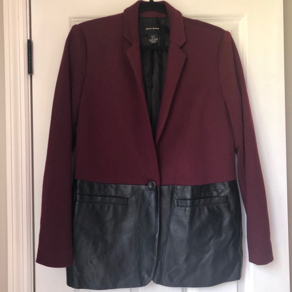 DKNY Burgandy Blazer with Faux Leather Design